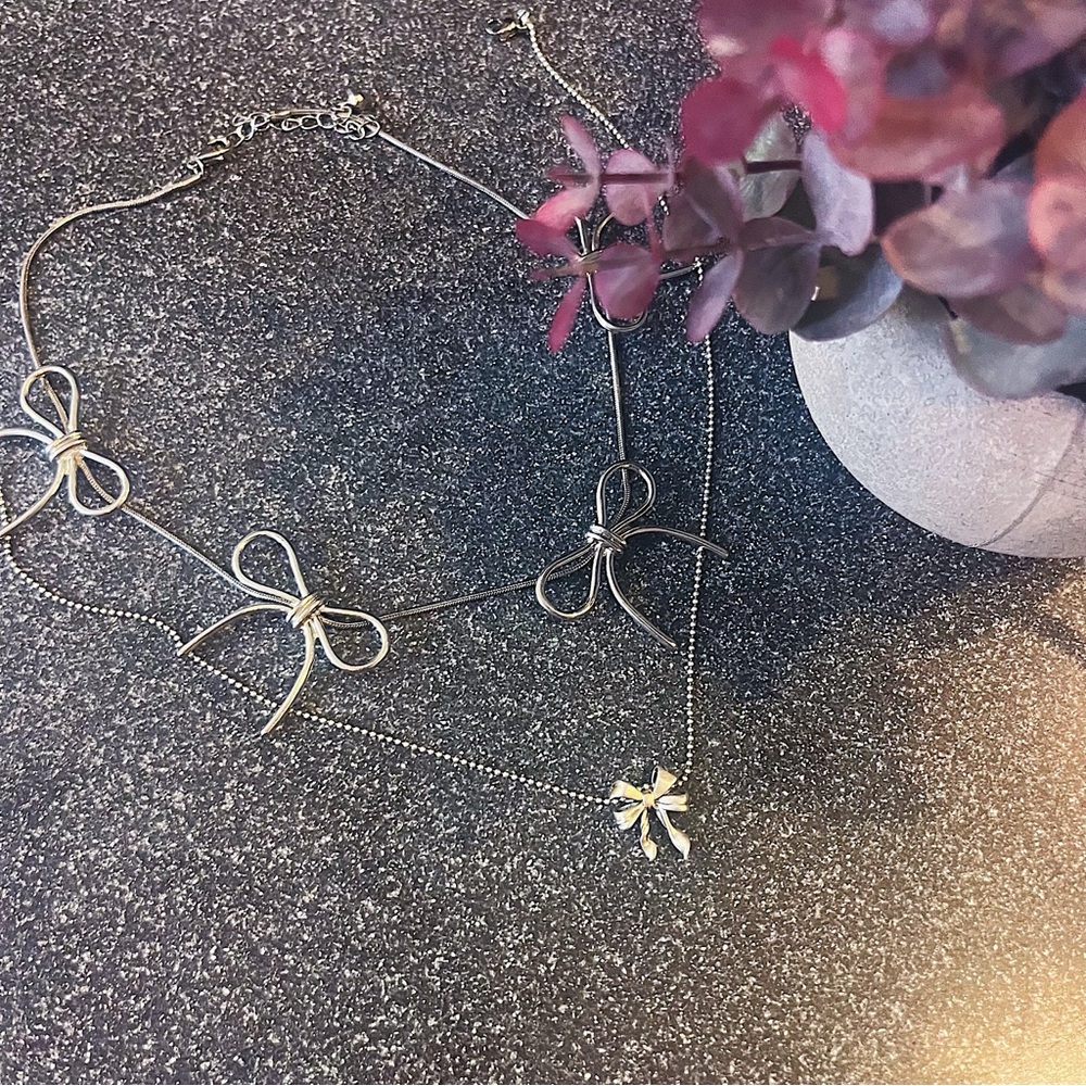 Brandy Melville and Forever 21 Coquette Bow Choker Dainty Silver Bow Necklace